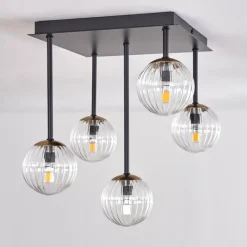 hofstein Plafonnier - Verre Chehalis Or, Noir, 5 lumières