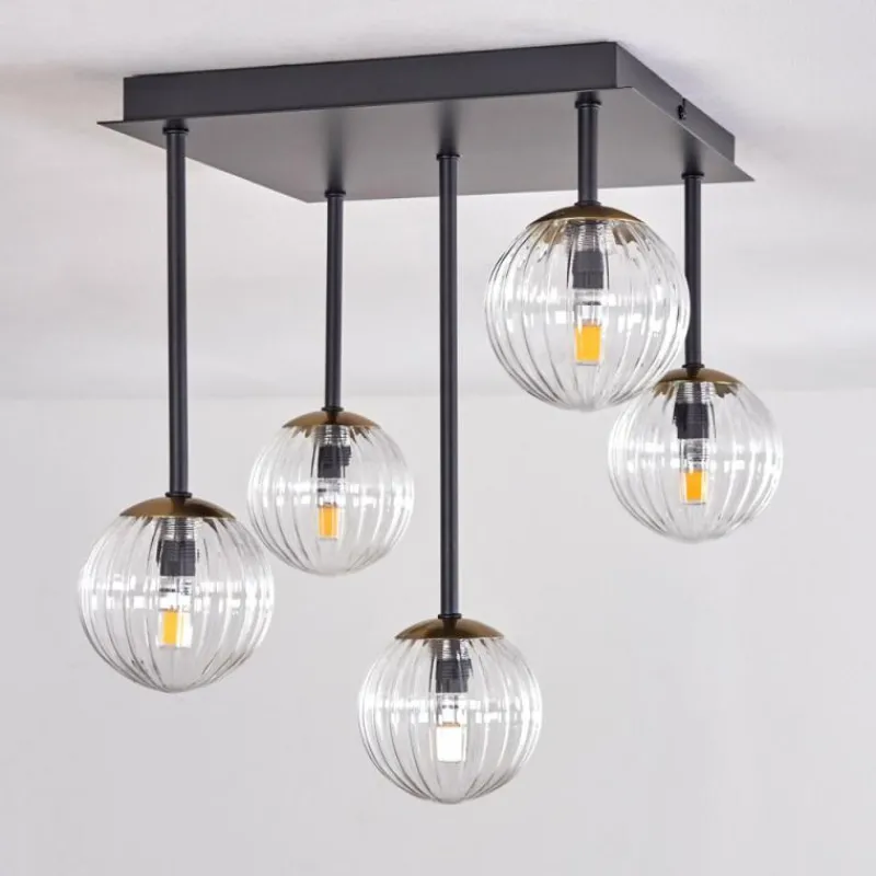 hofstein Plafonnier - Verre Chehalis Or, Noir, 5 lumières