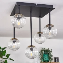 hofstein Plafonnier - Verre Chehalis Or, Noir, 5 lumières