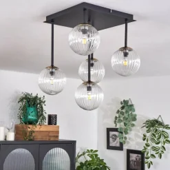 hofstein Plafonnier - Verre Chehalis Or, Noir, 5 lumières