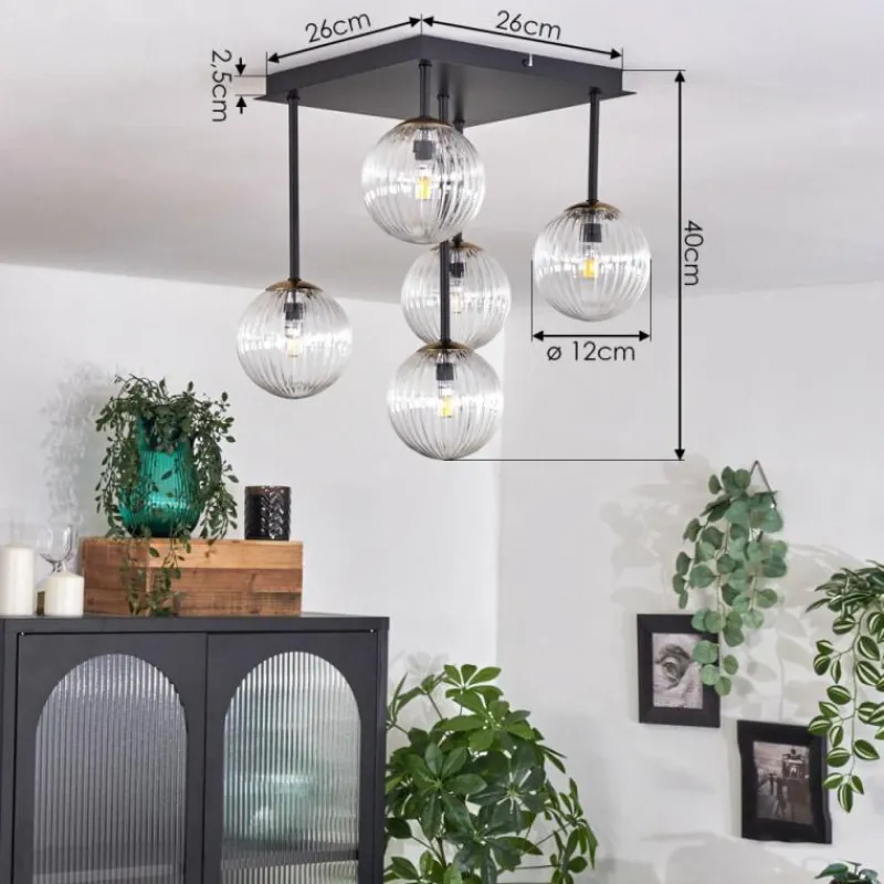 hofstein Plafonnier - Verre Chehalis Or, Noir, 5 lumières