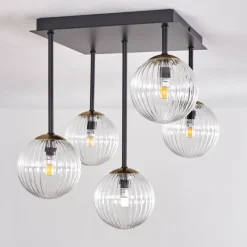 hofstein Plafonnier - Verre Chehalis Or, Noir, 5 lumières