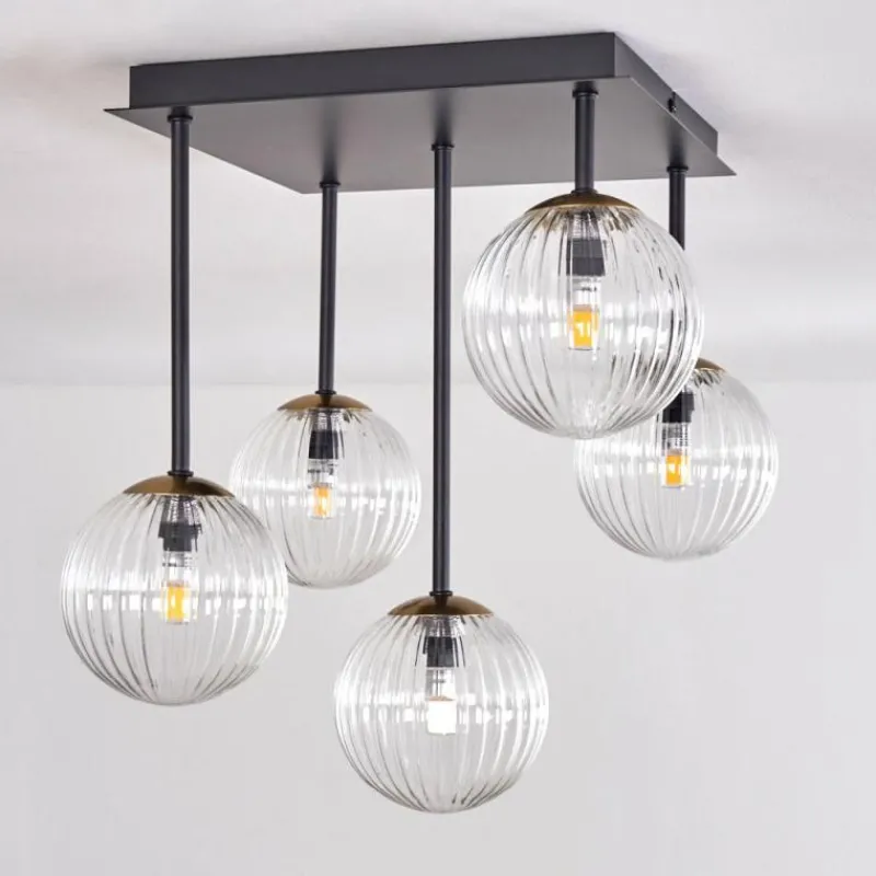 hofstein Plafonnier - Verre Chehalis Or, Noir, 5 lumières