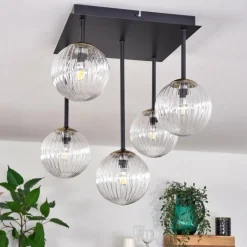 hofstein Plafonnier - Verre Chehalis Or, Noir, 5 lumières