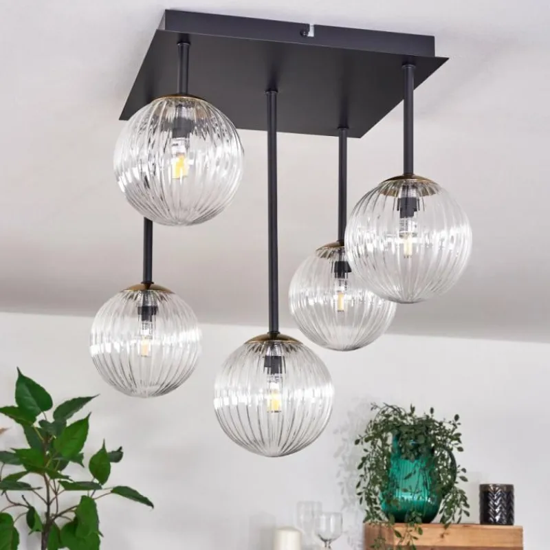 hofstein Plafonnier - Verre Chehalis Or, Noir, 5 lumières