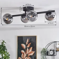 hofstein Plafonnier - Verre Chehalis Clair, Fumé, 4 lumières