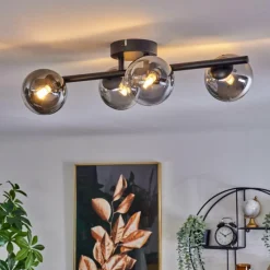 hofstein Plafonnier - Verre Chehalis Clair, Fumé, 4 lumières