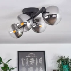 hofstein Plafonnier - Verre Chehalis Clair, Fumé, 4 lumières