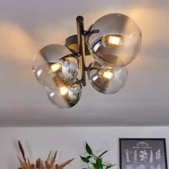hofstein Plafonnier - Verre Chehalis Clair, Fumé, 4 lumières