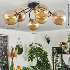 hofstein Plafonnier - Verre Chehalis Or, Noir, 6 lumières