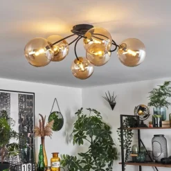 hofstein Plafonnier - Verre Chehalis Or, Noir, 6 lumières