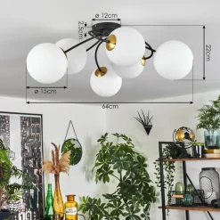 hofstein Plafonnier - Verre Chehalis Or, Noir, 6 lumières