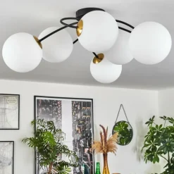 hofstein Plafonnier - Verre Chehalis Or, Noir, 6 lumières