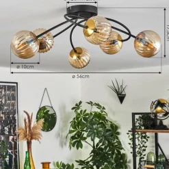 hofstein Plafonnier - Verre Chehalis Or, Noir, 6 lumières