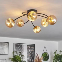hofstein Plafonnier - Verre Chehalis Or, Noir, 6 lumières