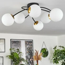 hofstein Plafonnier - Verre Chehalis Or, Noir, 6 lumières