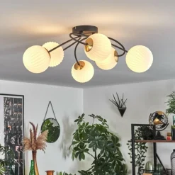 hofstein Plafonnier - Verre Chehalis Or, Noir, 6 lumières