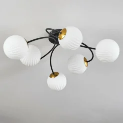 hofstein Plafonnier - Verre Chehalis Or, Noir, 6 lumières