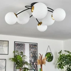 hofstein Plafonnier - Verre Chehalis Or, Noir, 6 lumières