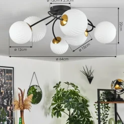 hofstein Plafonnier - Verre Chehalis Or, Noir, 6 lumières