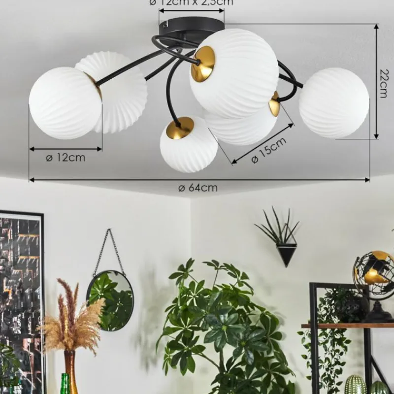 hofstein Plafonnier - Verre Chehalis Or, Noir, 6 lumières