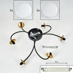 hofstein Plafonnier - Verre Chehalis Or, Noir, 6 lumières