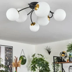 hofstein Plafonnier - Verre Chehalis Or, Noir, 6 lumières