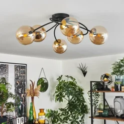 hofstein Plafonnier - Verre Chehalis Or, Noir, 6 lumières