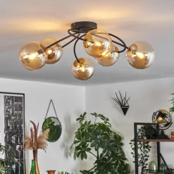 hofstein Plafonnier - Verre Chehalis Or, Noir, 6 lumières