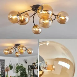 hofstein Plafonnier - Verre Chehalis Or, Noir, 6 lumières