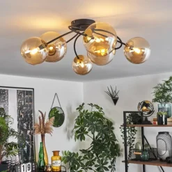 hofstein Plafonnier - Verre Chehalis Or, Noir, 6 lumières