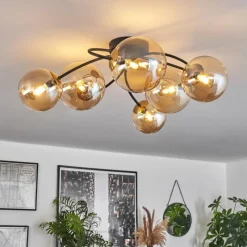 hofstein Plafonnier - Verre Chehalis Or, Noir, 6 lumières