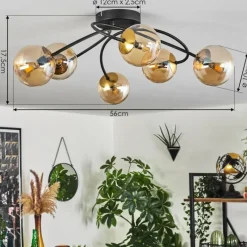 hofstein Plafonnier - Verre Chehalis Or, Noir, 6 lumières