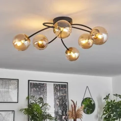 hofstein Plafonnier - Verre Chehalis Or, Noir, 6 lumières