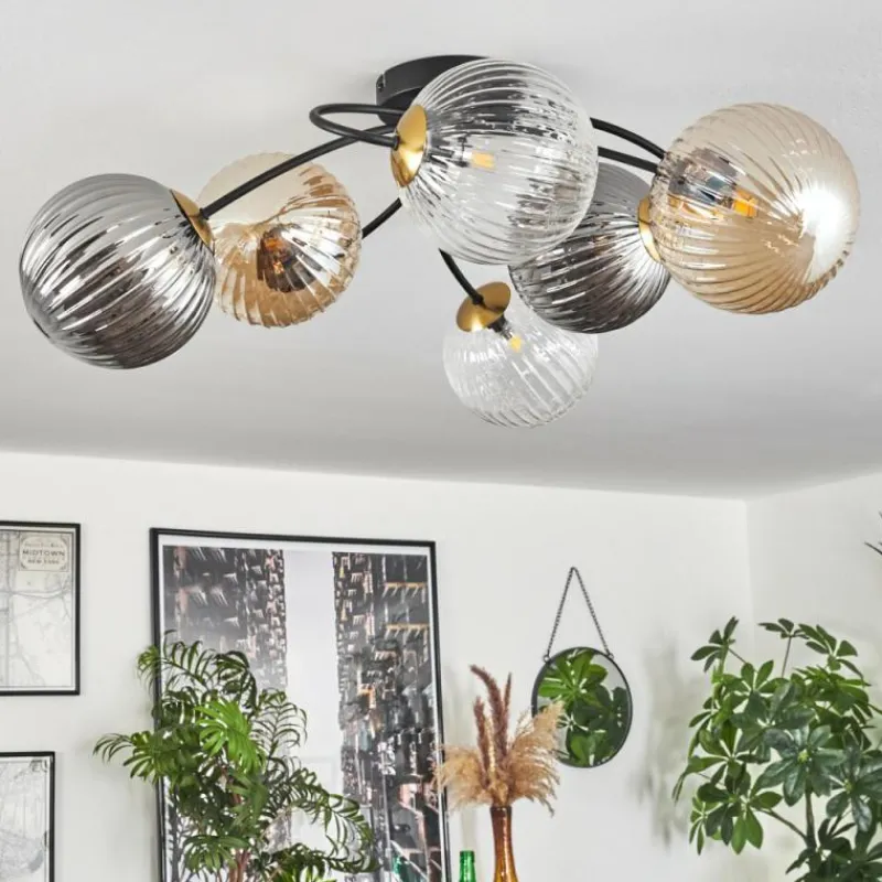 Lampes Dorées-hofstein Plafonnier - Verre Chehalis Or, Noir, 6 lumières