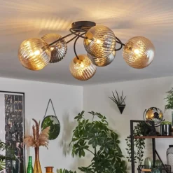 Lampes Dorées-hofstein Plafonnier - Verre Chehalis Or, Noir, 6 lumières