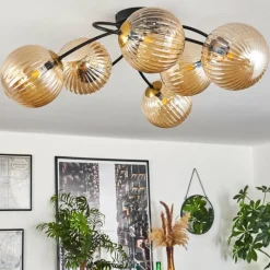 hofstein Plafonnier - Verre Chehalis Or, Noir, 6 lumières