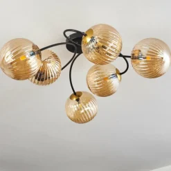 hofstein Plafonnier - Verre Chehalis Or, Noir, 6 lumières