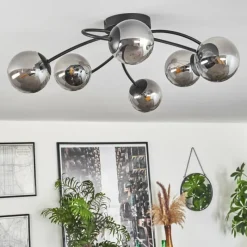 hofstein Plafonnier - Verre Chehalis Fumé, 6 lumières