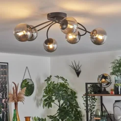 hofstein Plafonnier - Verre Chehalis Fumé, 6 lumières