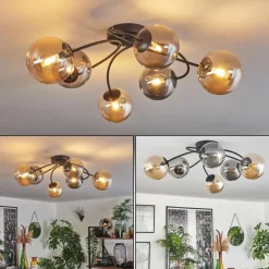 hofstein Plafonnier - Verre Chehalis Ambre, Fumé, 6 lumières