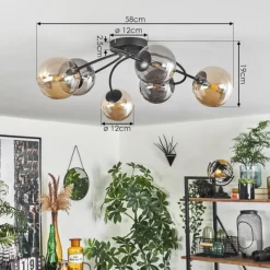 hofstein Plafonnier - Verre Chehalis Ambre, Fumé, 6 lumières