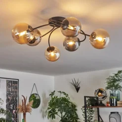 hofstein Plafonnier - Verre Chehalis Ambre, Fumé, 6 lumières