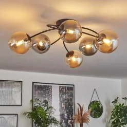 hofstein Plafonnier - Verre Chehalis Ambre, Fumé, 6 lumières