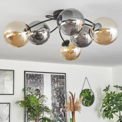 hofstein Plafonnier - Verre Chehalis Ambre, Fumé, 6 lumières