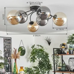 hofstein Plafonnier - Verre Chehalis Ambre, Fumé, 6 lumières