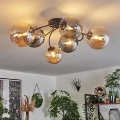 hofstein Plafonnier - Verre Chehalis Ambre, Fumé, 6 lumières