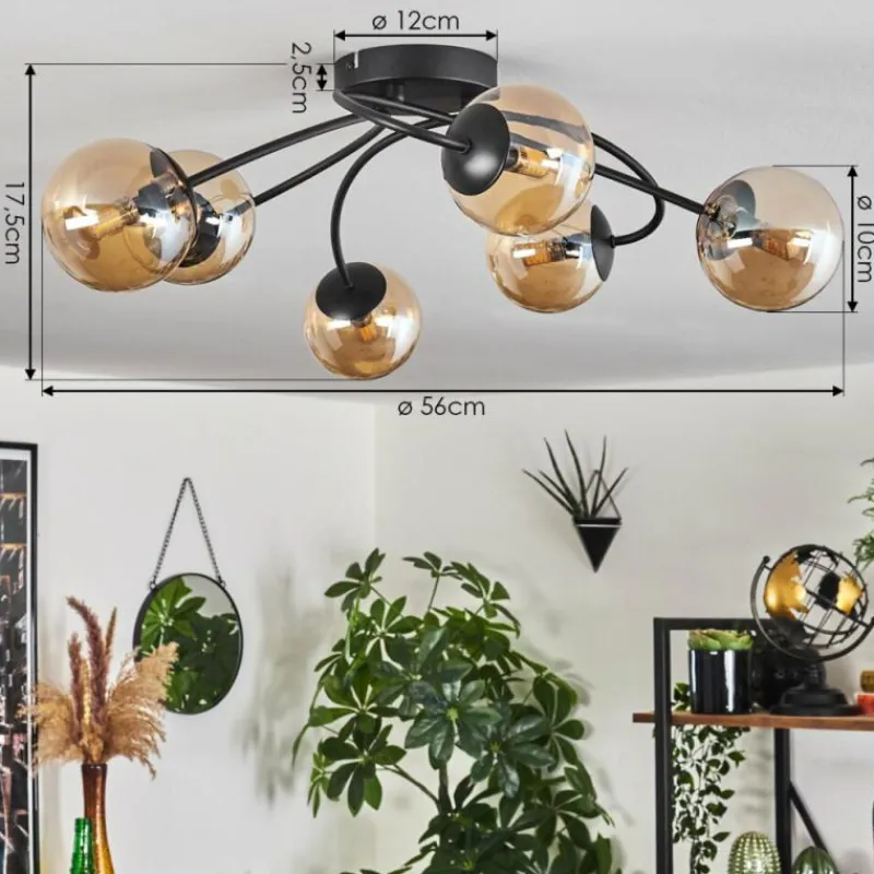 hofstein Plafonnier - Verre Chehalis Ambre, 6 lumières