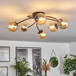 hofstein Plafonnier - Verre Chehalis Ambre, 6 lumières