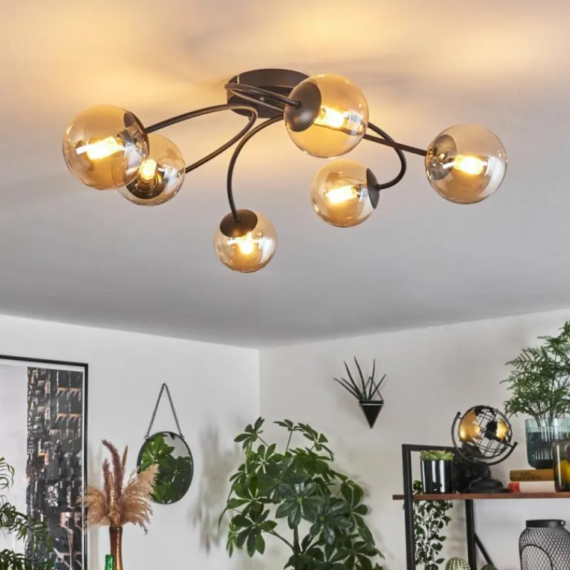 hofstein Plafonnier - Verre Chehalis Ambre, 6 lumières